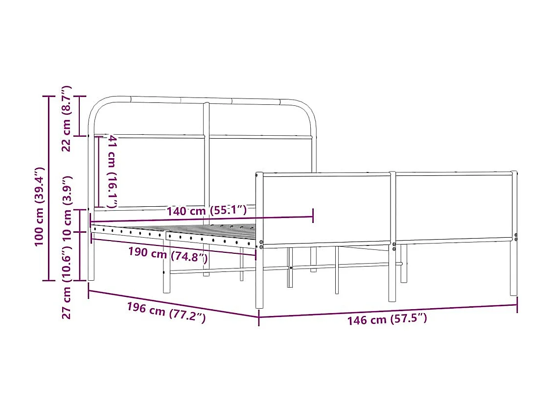 Lit double | Lit adulte | Cadre de lit 140x190 cm chêne sonoma