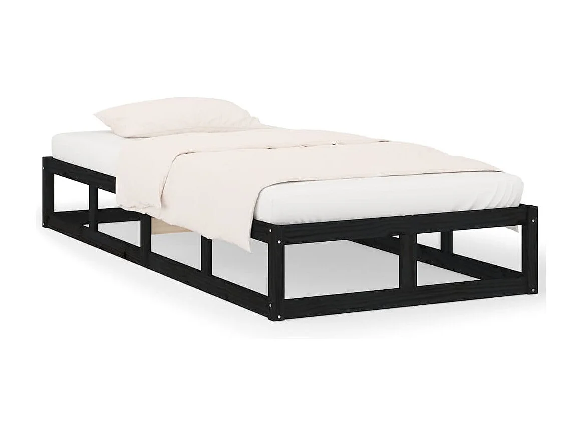 Lit simple | Lit adulte, enfant | Cadre de lit noir 90x200 cm bois massif