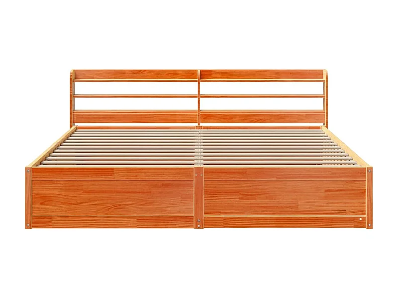 Letto per adulti | Letto matrimoniale | Giroletto con Testiera Marrone Cera 180x200 cm Massello Pino