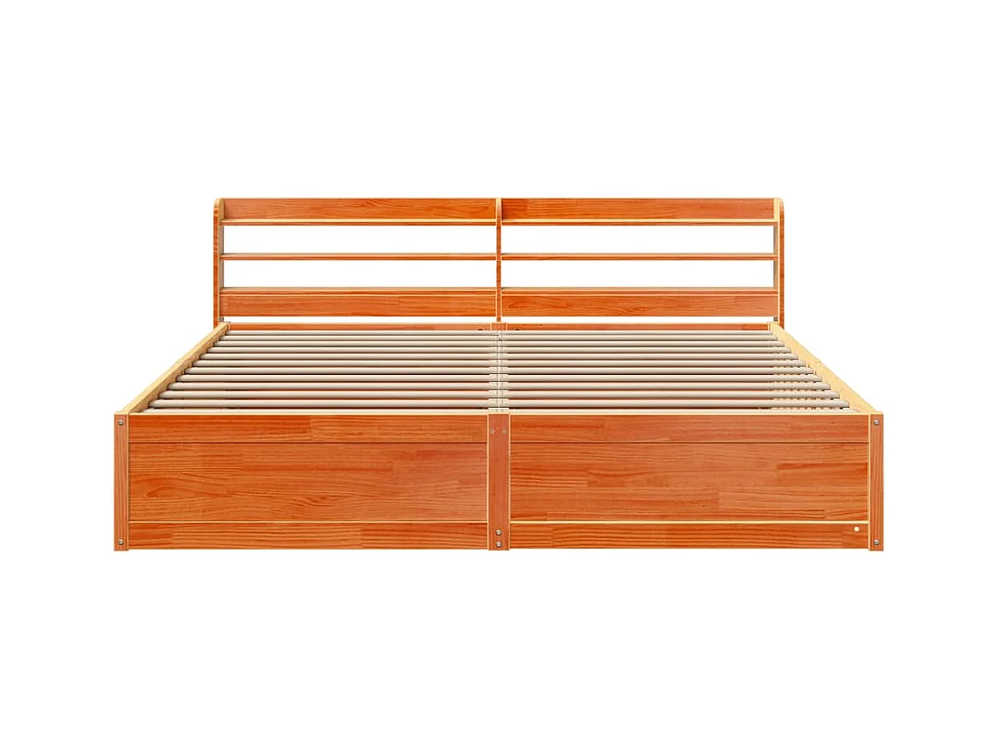 Letto per adulti | Letto matrimoniale | Giroletto con Testiera Marrone Cera 180x200 cm Massello Pino