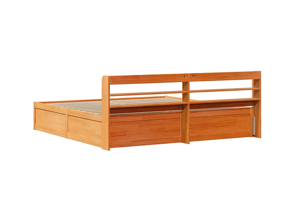 Letto per adulti | Letto matrimoniale | Giroletto con Testiera Marrone Cera 180x200 cm Massello Pino