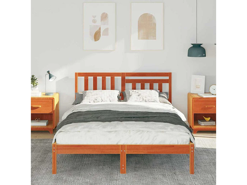 Lit double | Lit adulte | Cadre de lit Marron cire 135x190 cm Bois massif en pin