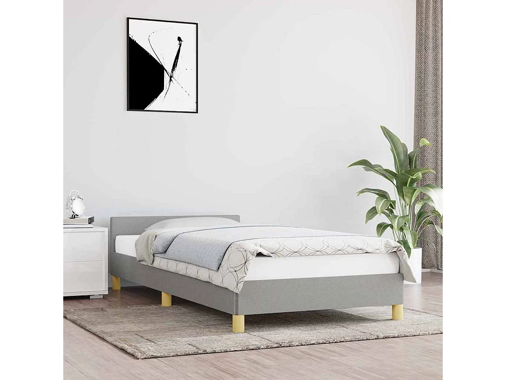 Lit simple | Lit adulte, enfant | Cadre de lit gris clair 90x190 cm tissu