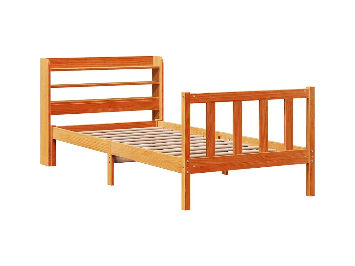 Letto per adulti | Letto singolo | Giroletto con Testiera Marrone Cera 100x200 cm Massello Pino