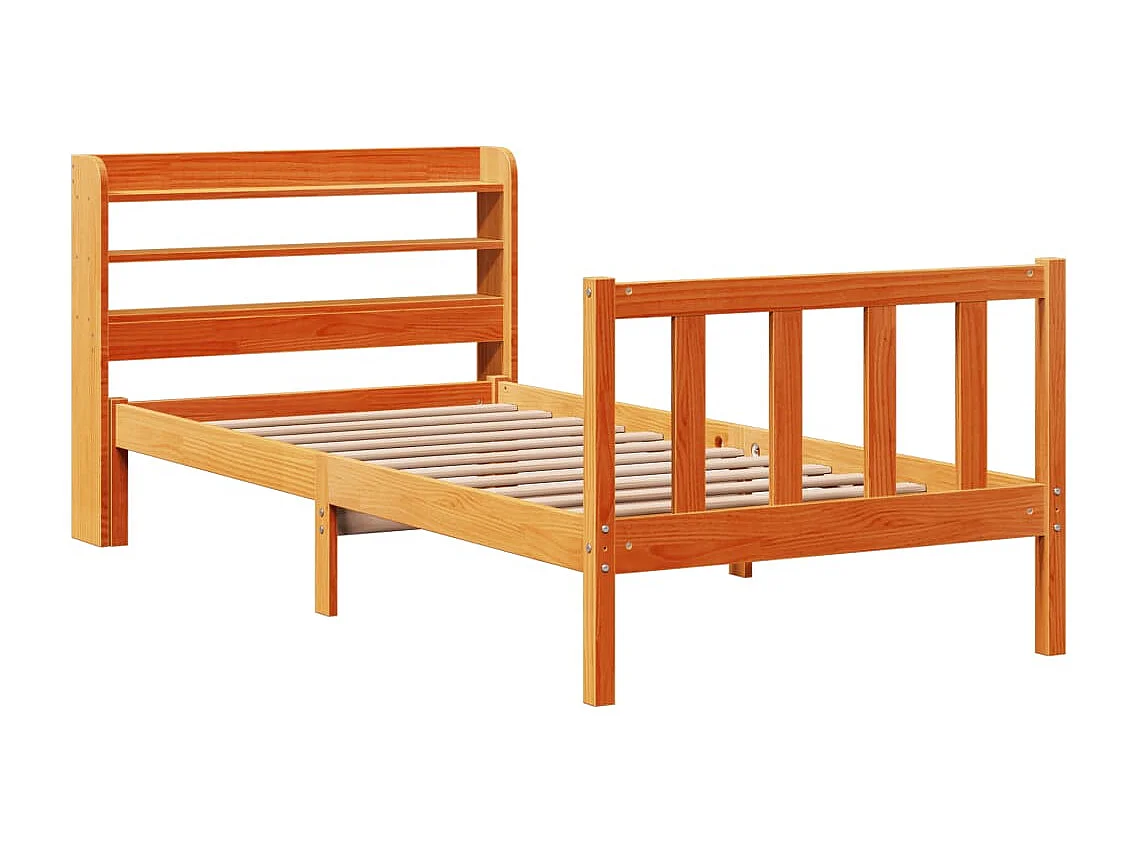 Lit simple | Lit adulte, enfant | Cadre de lit et tête de lit cire marron 100x200 cm