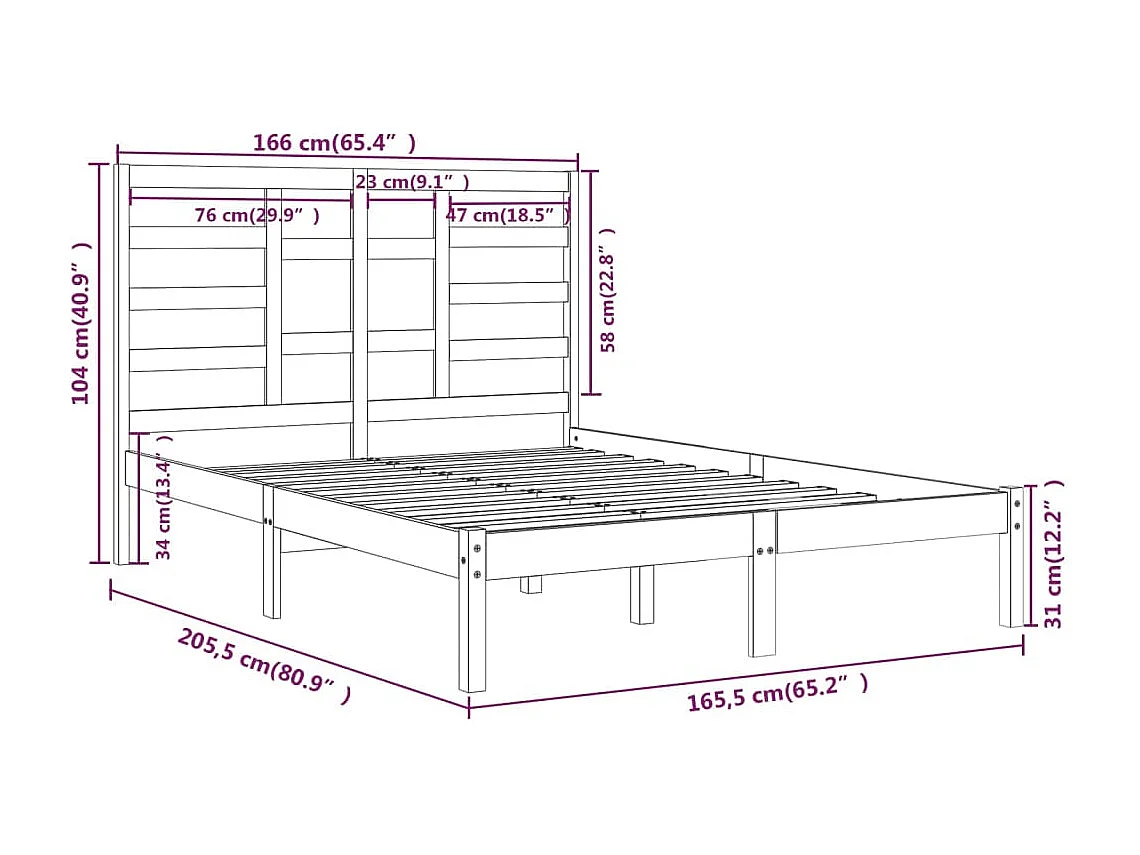 Lit double | Lit adulte | Cadre de lit blanc bois massif 160x200 cm