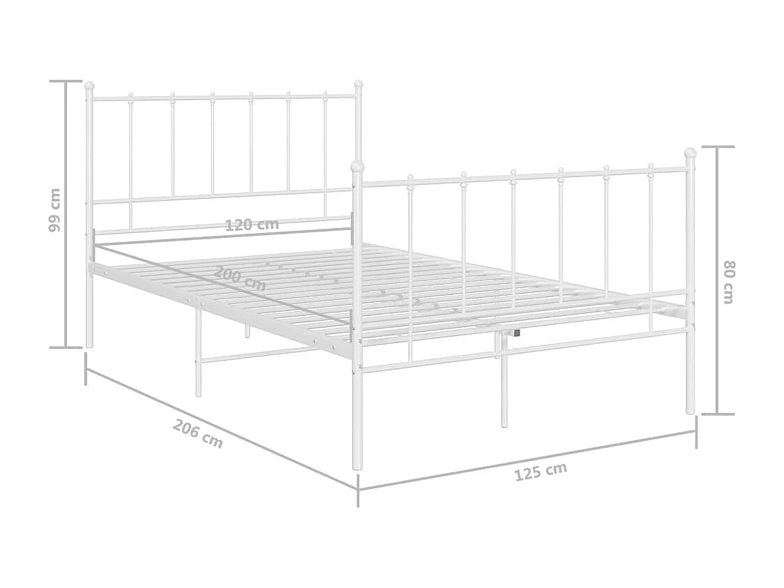 Lit simple | Lit adulte, enfant | Cadre de lit blanc métal 120x200 cm