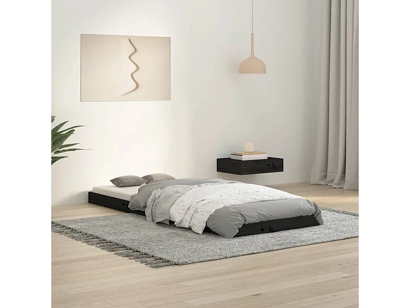 Lit simple | Lit adulte, enfant | Cadre de lit noir 75x190 cm bois de pin massif