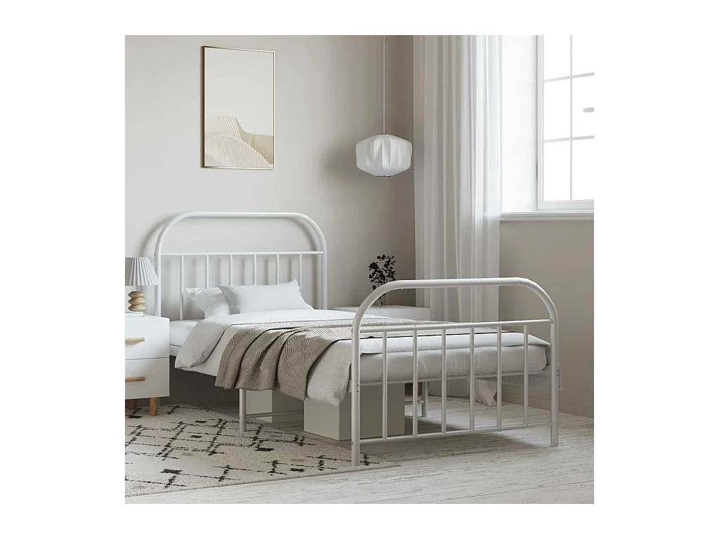 Lit simple | Lit adulte, enfant | Cadre de lit métal et pied de lit blanc 100x190 cm