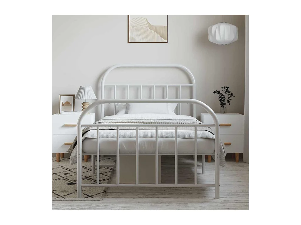 Lit simple | Lit adulte, enfant | Cadre de lit métal et pied de lit blanc 100x190 cm