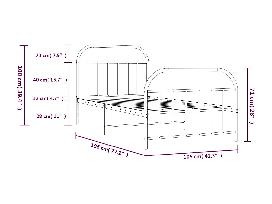 Lit simple | Lit adulte, enfant | Cadre de lit métal et pied de lit blanc 100x190 cm
