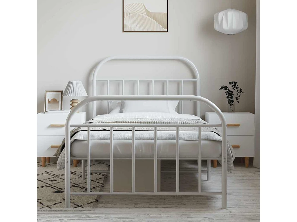 Lit simple | Lit adulte, enfant | Cadre de lit métal et pied de lit blanc 100x190 cm