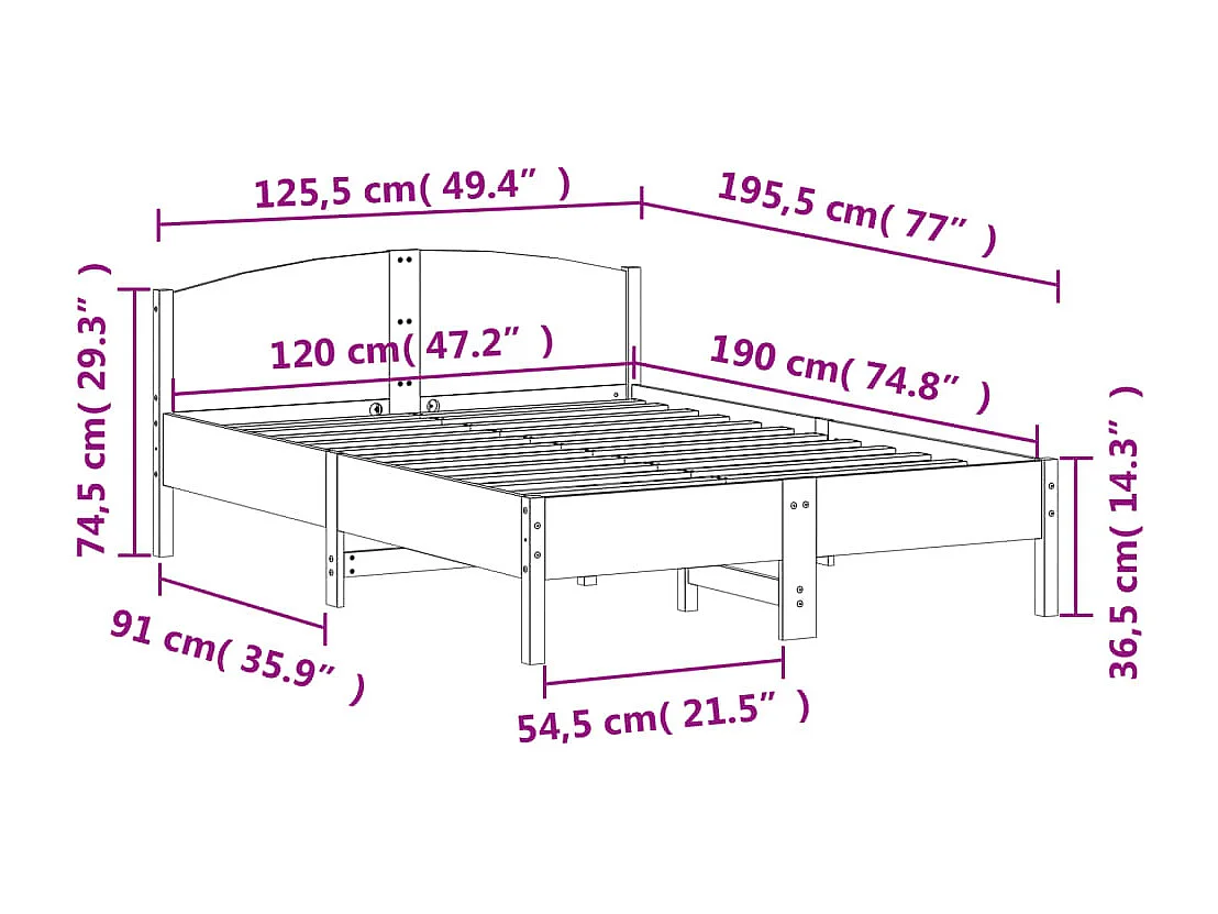 Lit simple | Lit adulte, enfant | Cadre de lit blanc 120x190 cm bois de pin massif