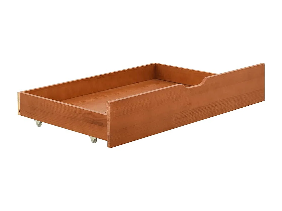Lit simple | Lit adulte, enfant | Cadre de lit avec 2 tiroirs marron miel bois de pin 90x200 cm