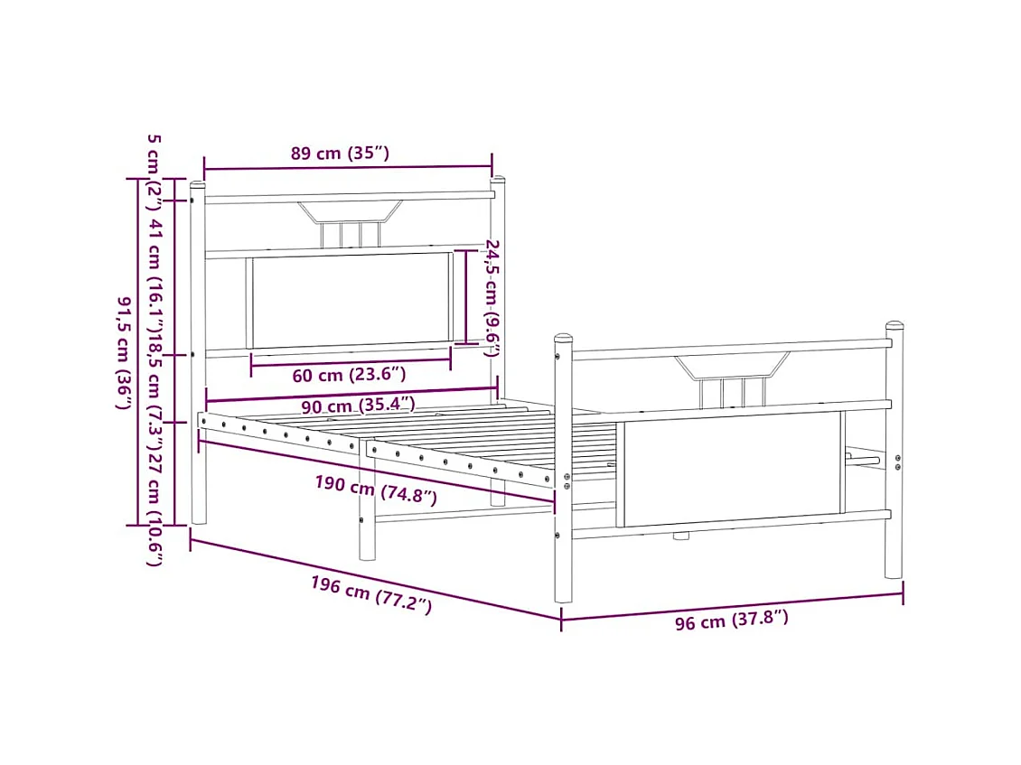 Letto per adulti | Letto singolo | Giroletto senza Materasso Rovere Marrone 90x190cm in Truciolato