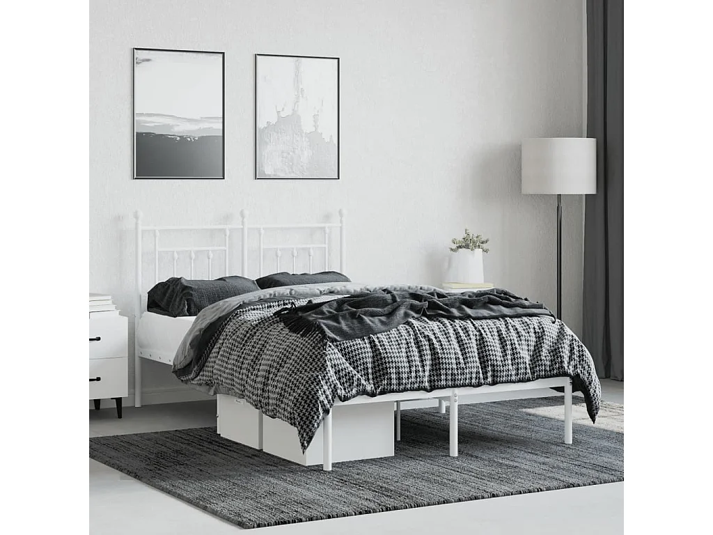 Lit simple | Lit adulte, enfant | Cadre de lit métal et tête de lit blanc 120x200 cm