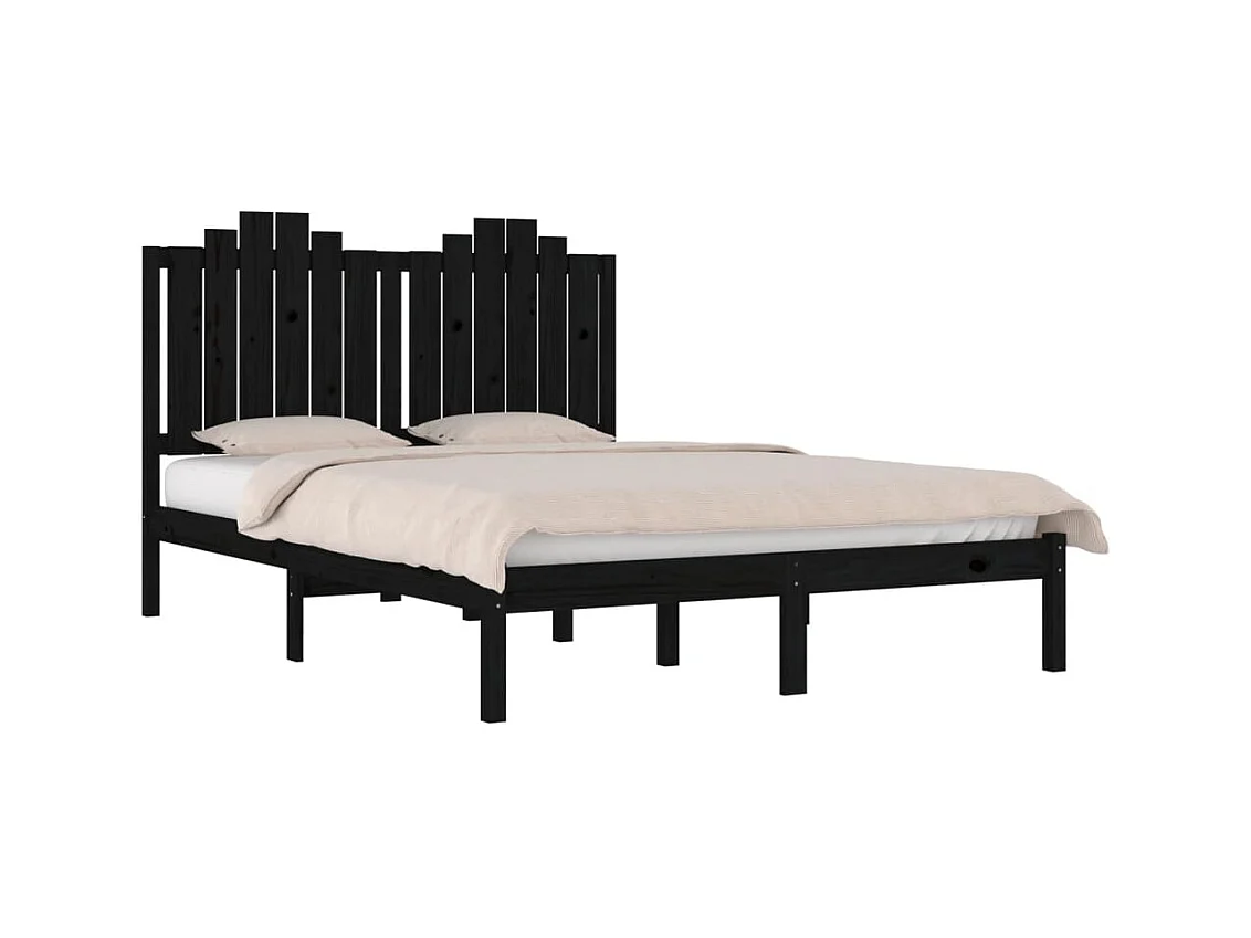 Lit double | Lit adulte | Cadre de lit noir bois massif 140x190 cm