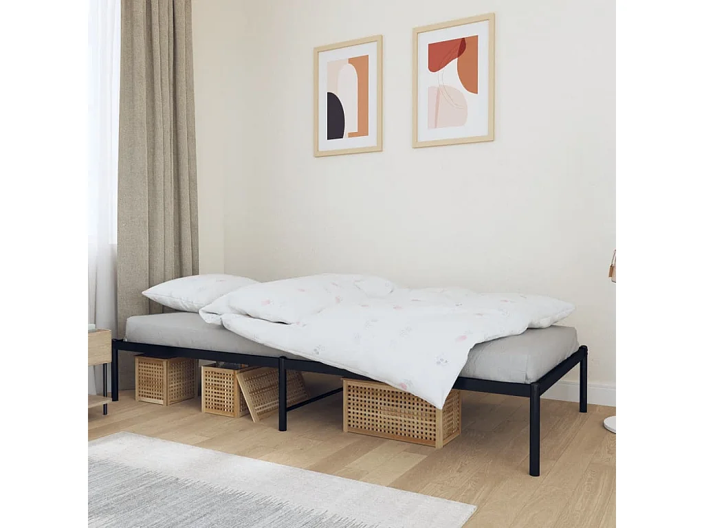 Lit simple | Lit adulte, enfant | Cadre de lit métal noir 90x200 cm