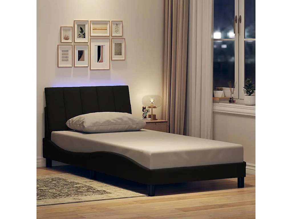 Lit simple | Lit adulte, enfant | Cadre de lit noir 100x200 cm tissu