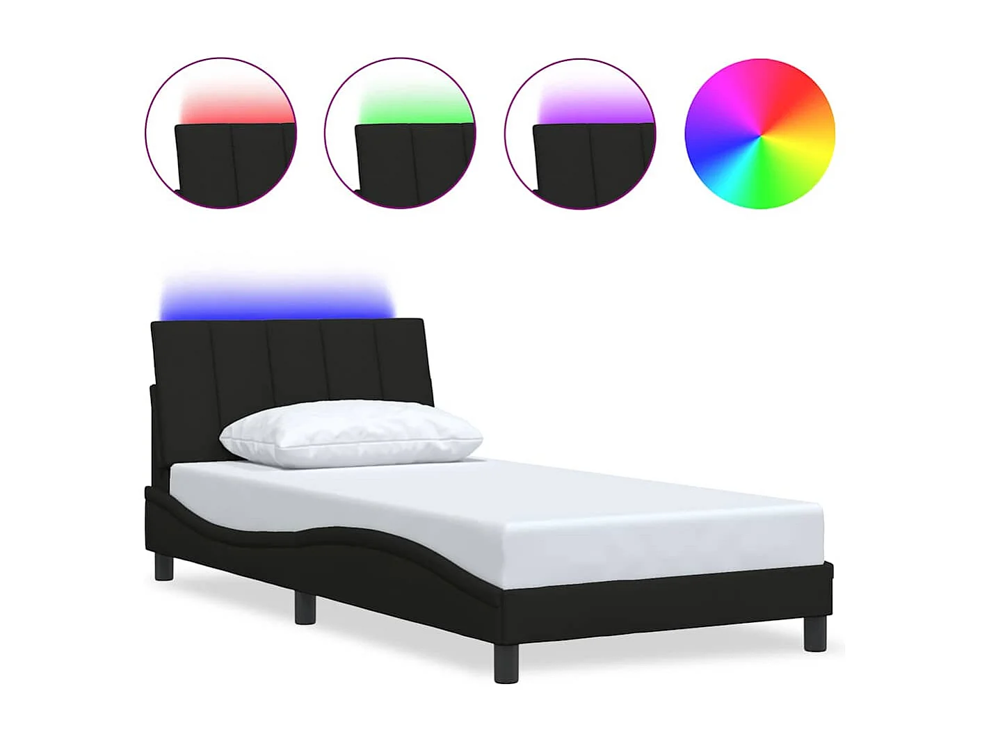 Lit simple | Lit adulte, enfant | Cadre de lit noir 100x200 cm tissu