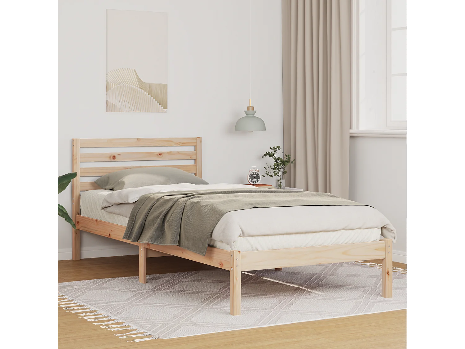 Lit simple | Lit adulte, enfant | Cadre de lit Marron 100x210 cm Bois massif en pin