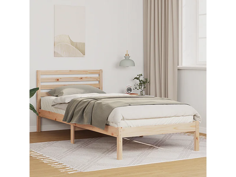 Lit simple | Lit adulte, enfant | Cadre de lit Marron 100x210 cm Bois massif en pin