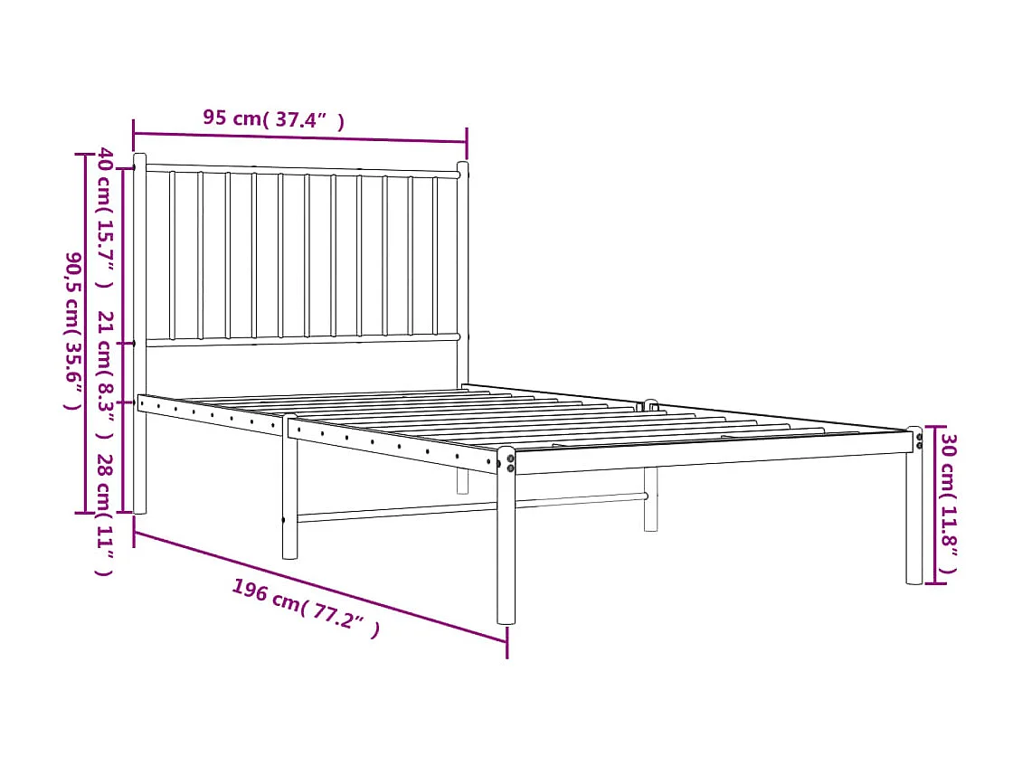 Lit simple | Lit adulte, enfant | Cadre de lit métal avec tête de lit blanc 90x190cm