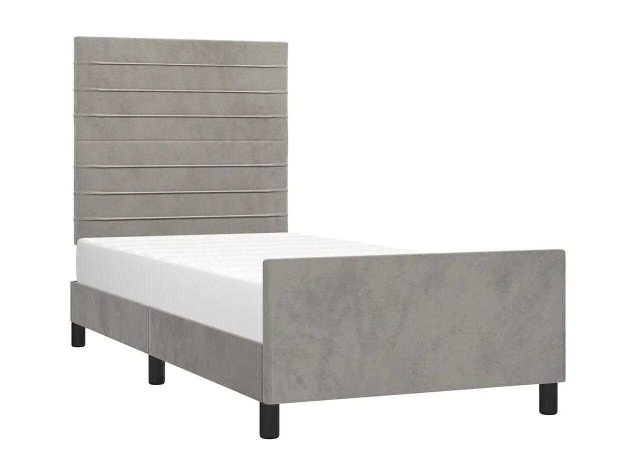 Lit simple | Lit adulte, enfant | Cadre de lit gris clair 100x200 cm velours