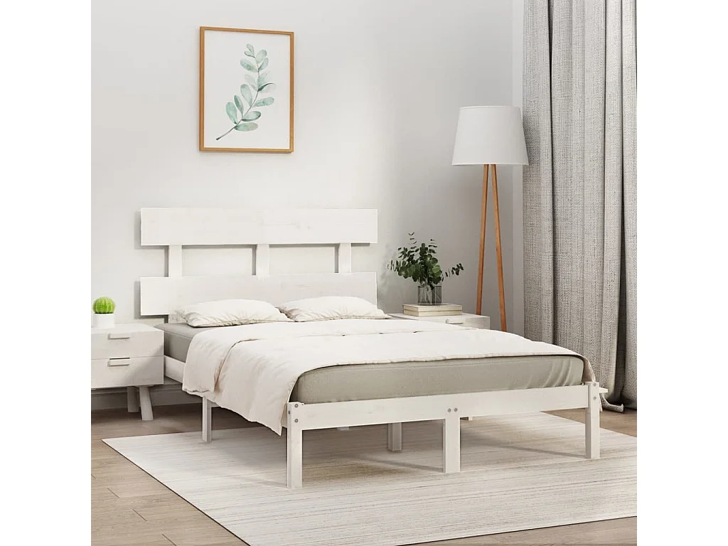 Lit double | Lit adulte | Cadre de lit blanc 200x200 cm bois massif