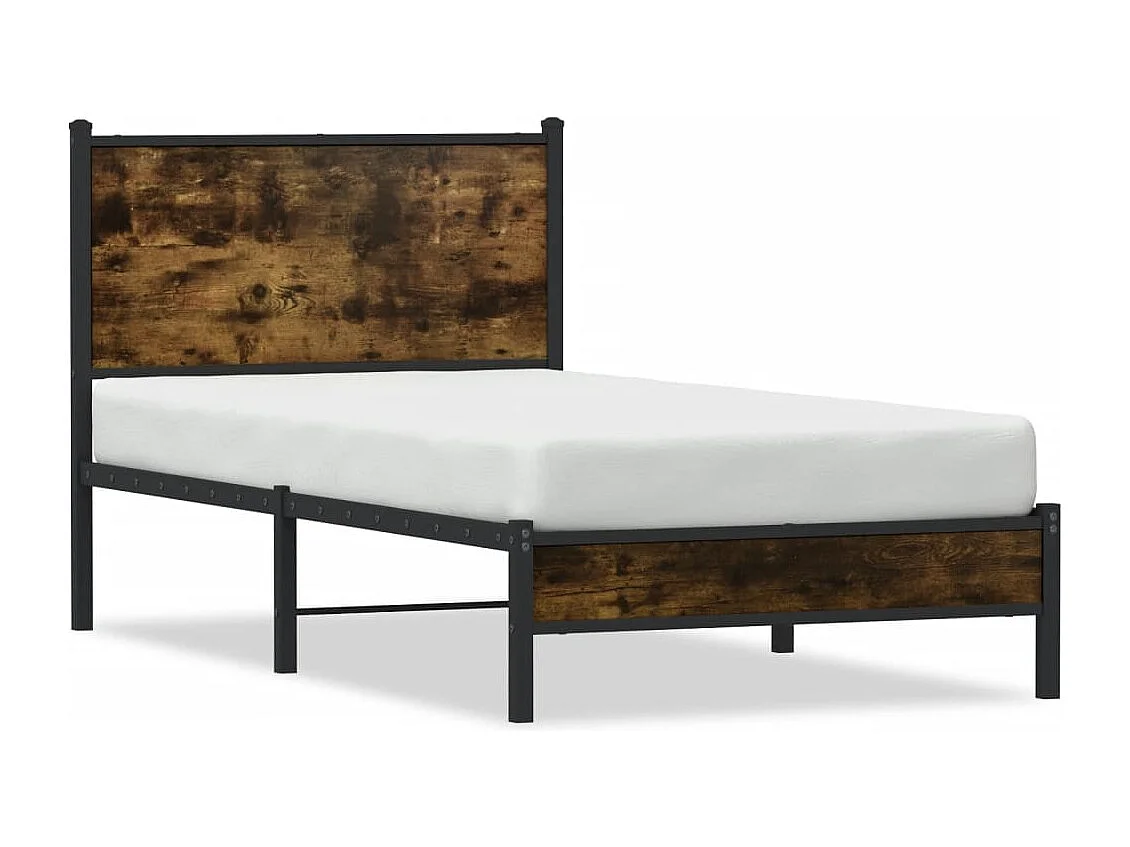 Lit simple | Lit adulte, enfant | Cadre de lit en métal chêne fumé 90x190 cm