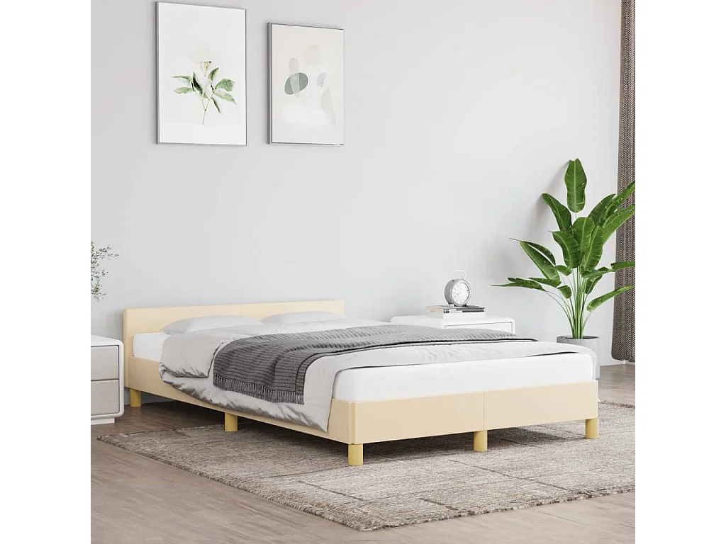 Lit simple | Lit adulte, enfant | Cadre de lit crème 120x190 cm tissu