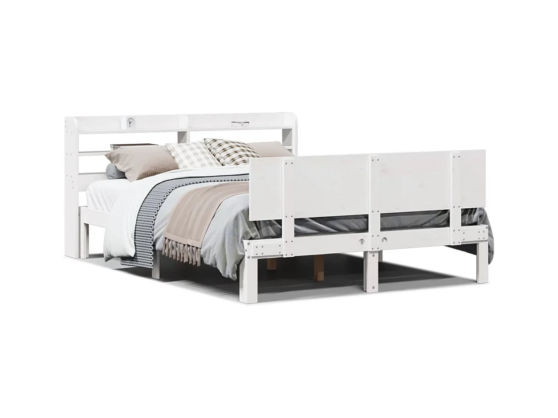 Letto per adulti | Letto matrimoniale | Giroletto con Testiera Bianco 150x200 cm Legno Massello di Pino