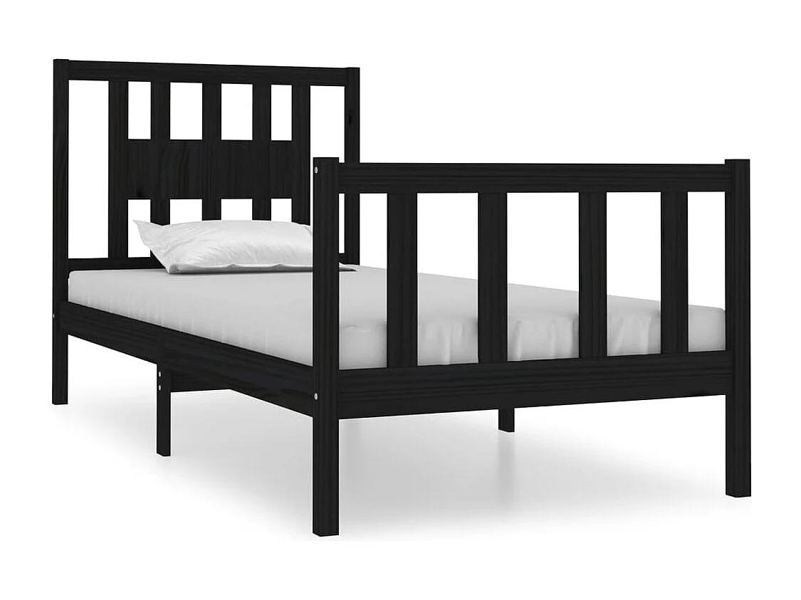 Lit simple | Lit adulte, enfant | Cadre de lit noir bois massif 75x190 cm