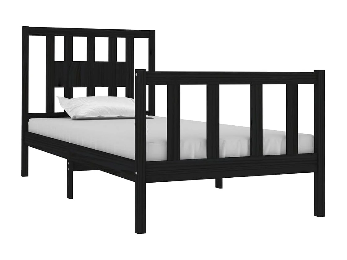 Lit simple | Lit adulte, enfant | Cadre de lit noir bois massif 75x190 cm