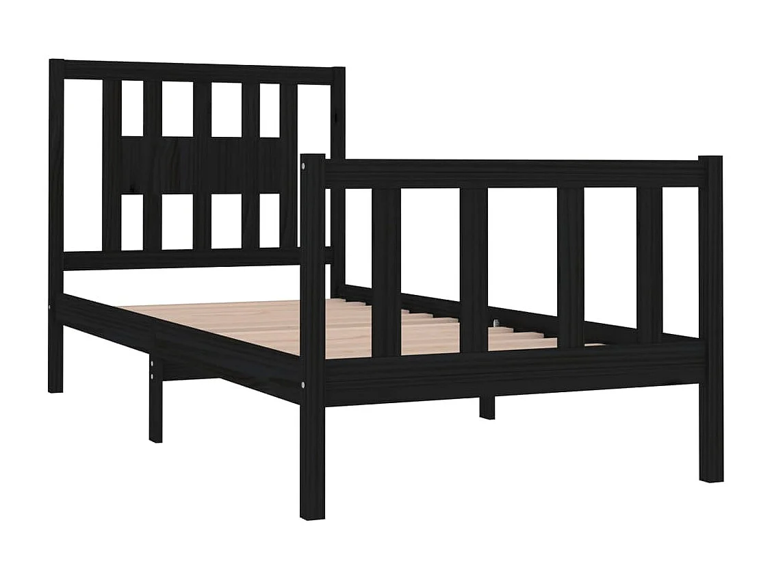 Lit simple | Lit adulte, enfant | Cadre de lit noir bois massif 75x190 cm
