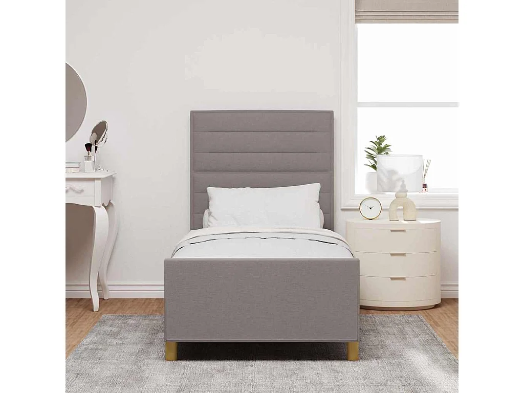 Lit simple | Lit adulte, enfant | Cadre de lit avec tête de lit Taupe 100x200 cm tissu