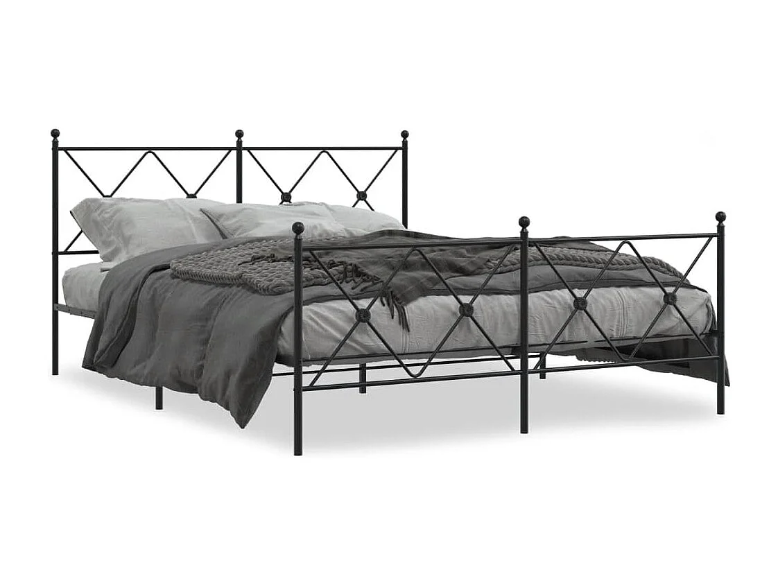Lit double | Lit adulte | Cadre de lit métal avec pied de lit noir 150x200cm