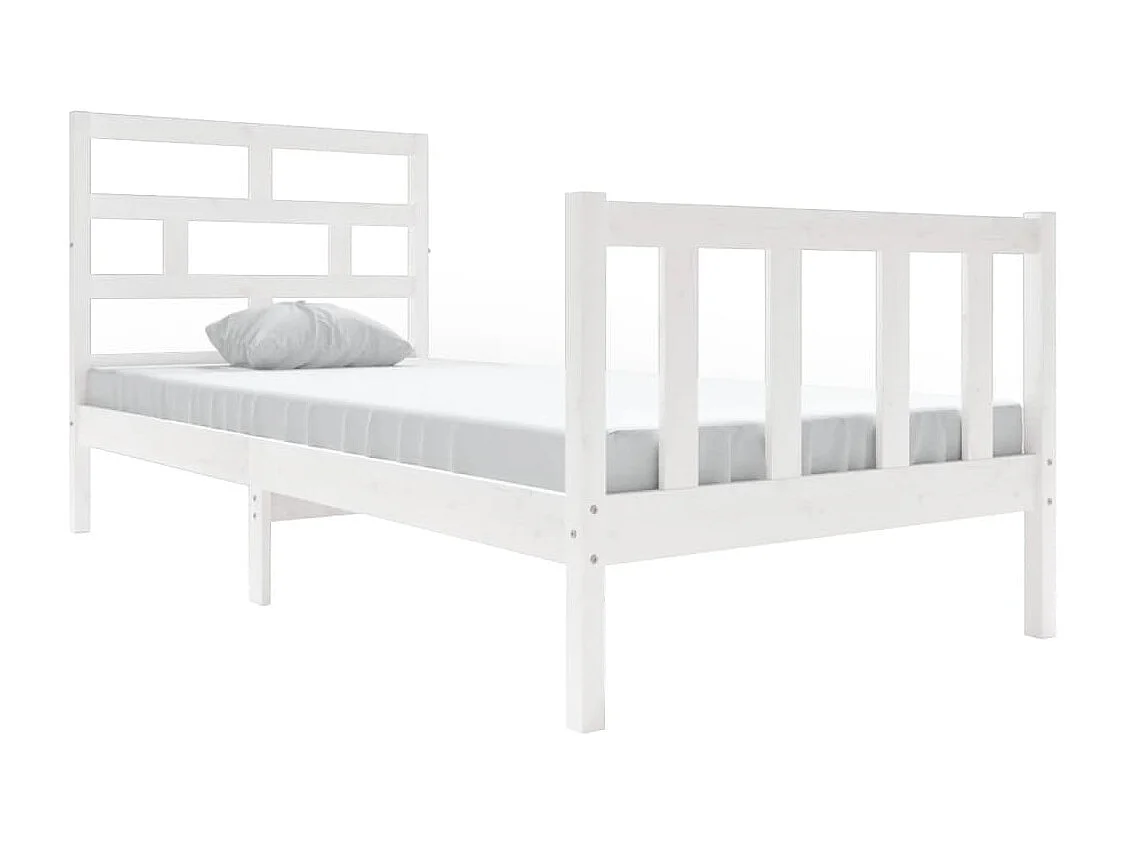 Lit simple | Lit adulte, enfant | Cadre de lit blanc bois de pin massif 90x190 cm
