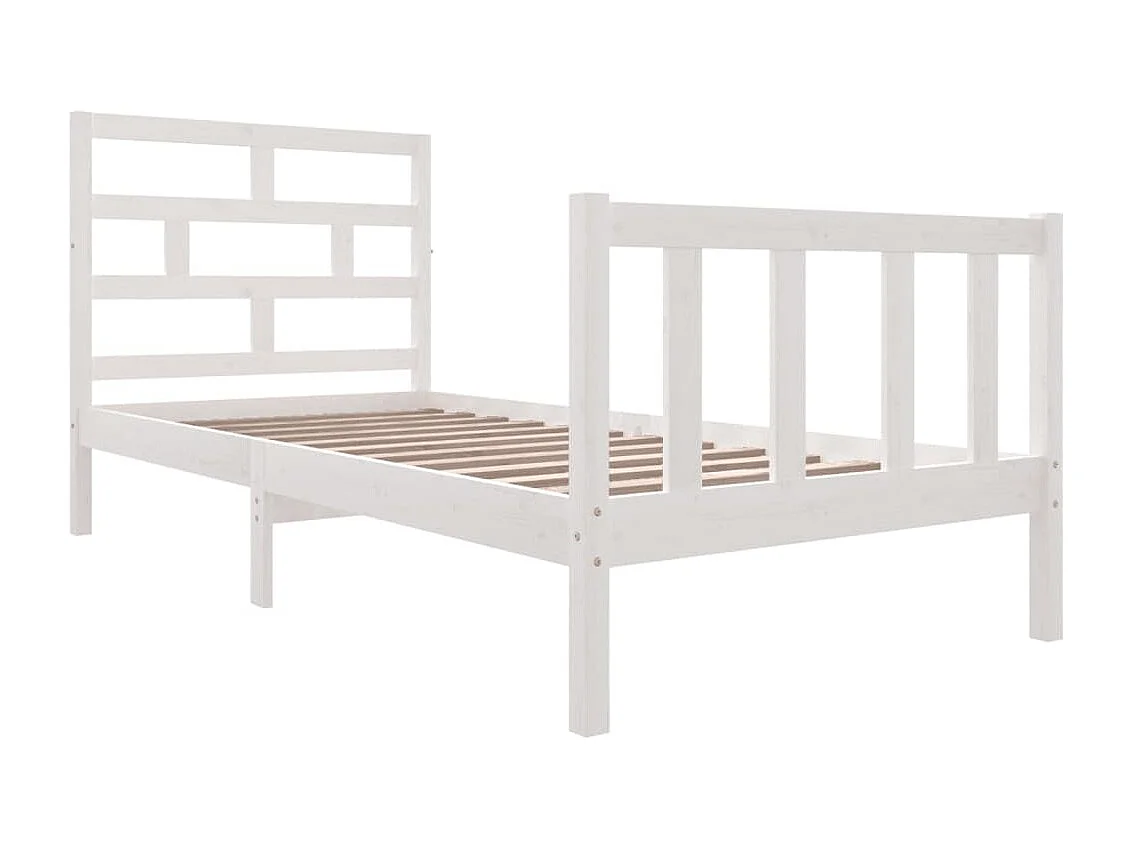 Lit simple | Lit adulte, enfant | Cadre de lit blanc bois de pin massif 90x190 cm