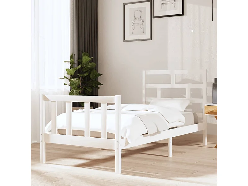 Lit simple | Lit adulte, enfant | Cadre de lit blanc bois de pin massif 90x190 cm