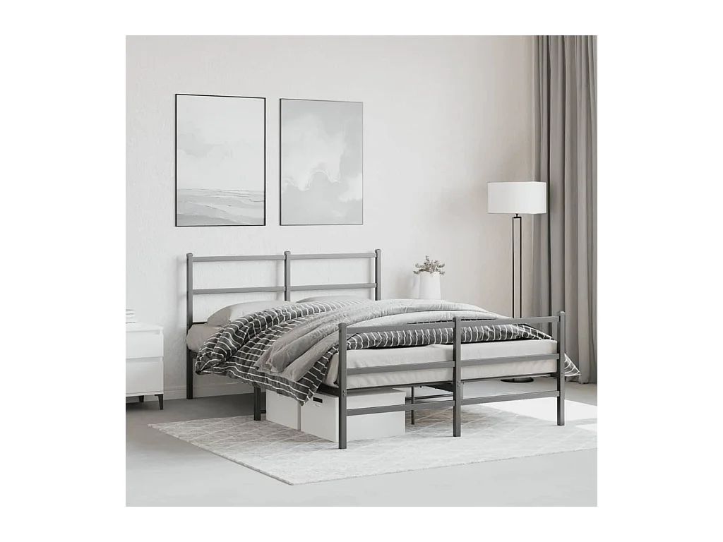 Lit double | Lit adulte | Cadre de lit métal avec pied de lit noir 140x190cm