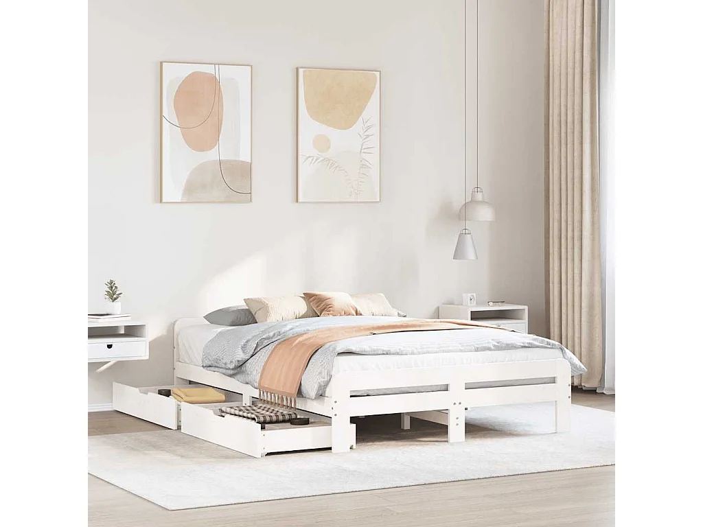 Lit double | Lit adulte | Cadre de lit blanc 160x200 cm bois de pin massif