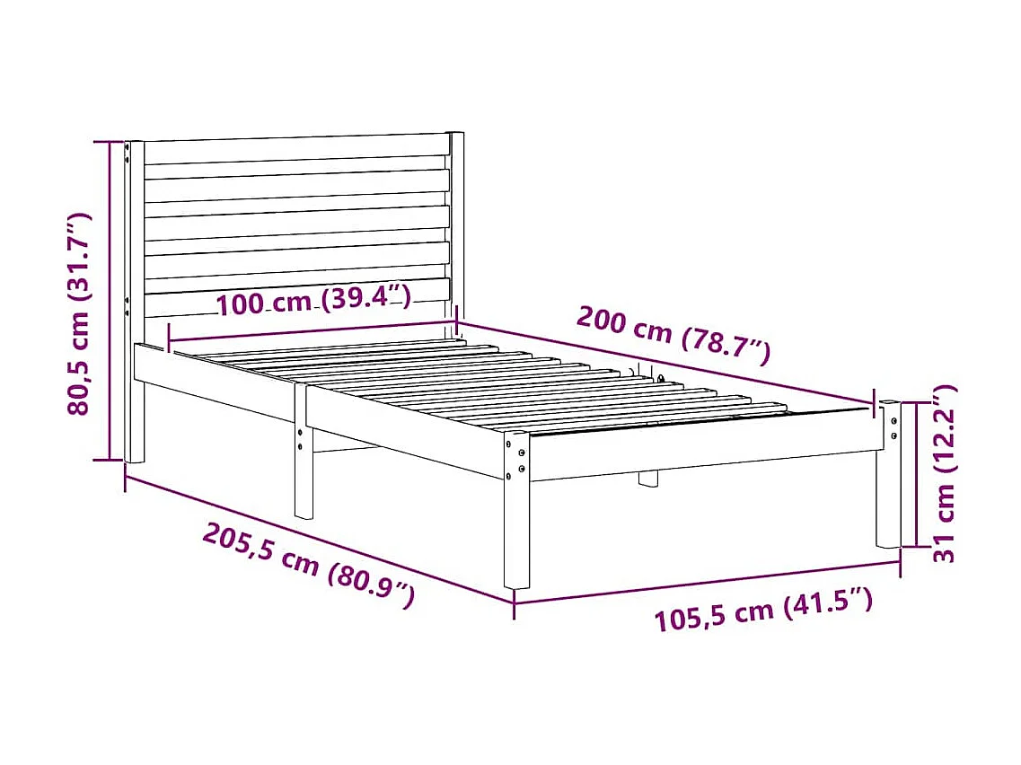 Letto singolo | Giroletto | Struttura del letto Marrone cerato 100x200 cm Pino massello