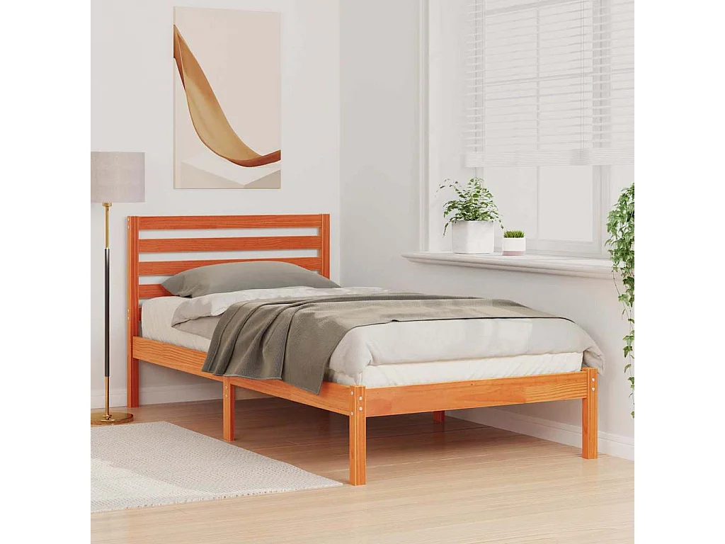 Letto singolo | Giroletto | Struttura del letto Marrone cerato 100x200 cm Pino massello