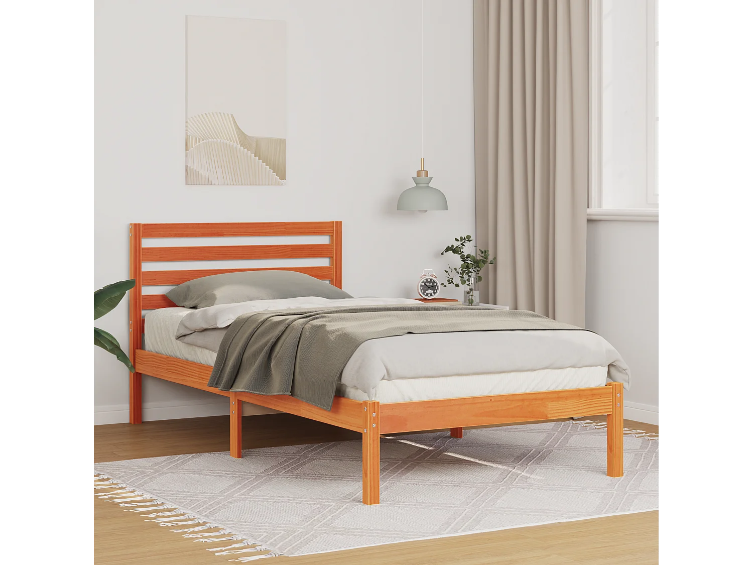 Letto singolo | Giroletto | Struttura del letto Marrone cerato 100x200 cm Pino massello