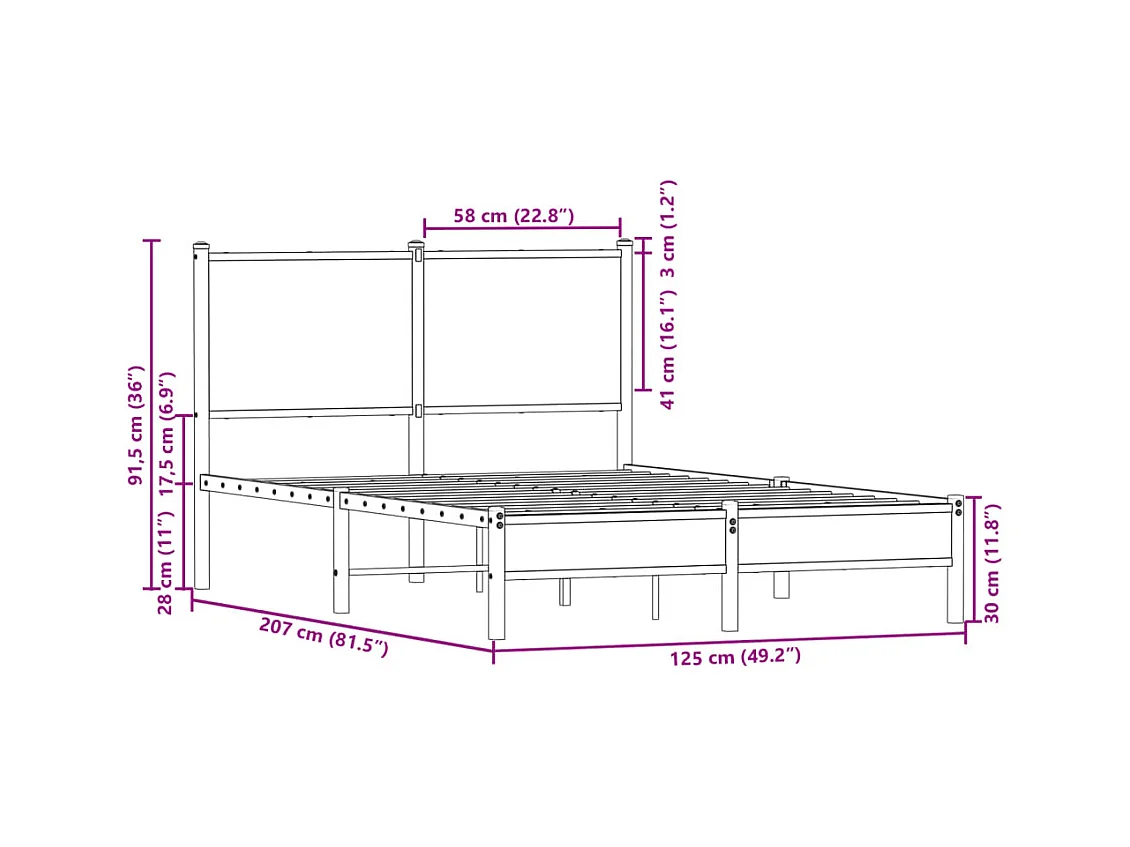 Letto per adulti | Letto singolo | Giroletto senza Materaso in Metallo Rovere Sonoma 120x200 cm