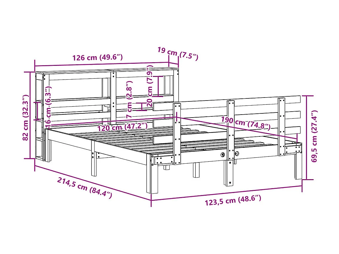 Lit simple | Lit adulte, enfant | Cadre de lit avec tête de lit 120x190 cm