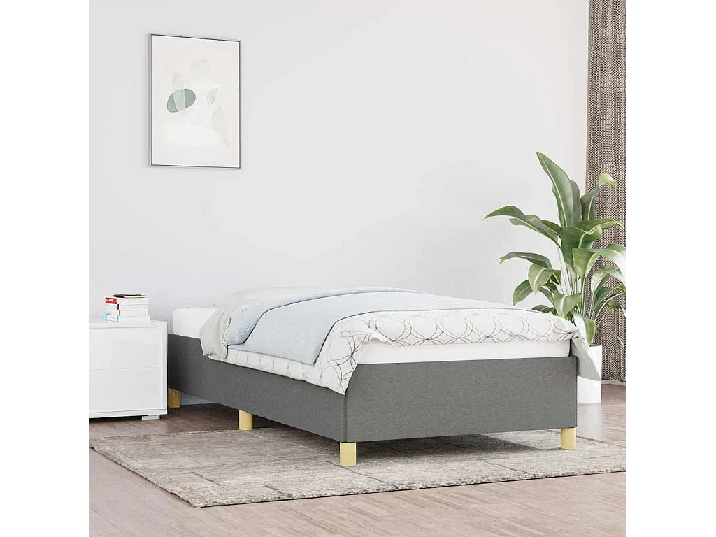 Lit simple | Lit adulte, enfant | Cadre de lit gris foncé 90x200 cm tissu