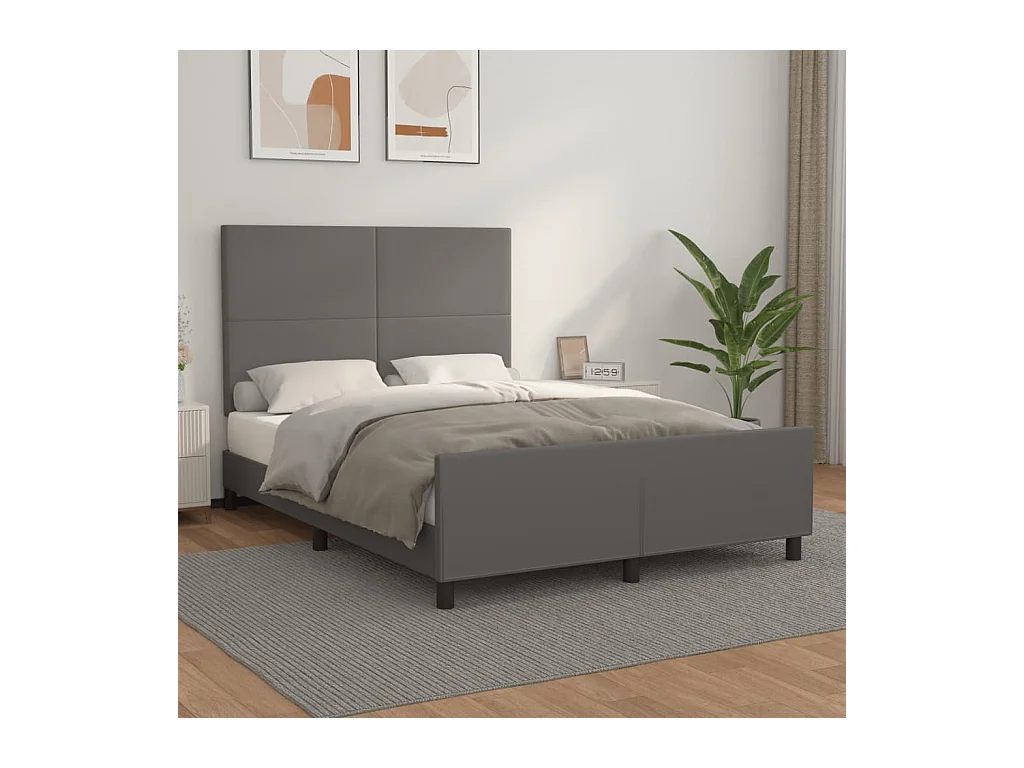Letto per adulti | Letto matrimoniale | Giroletto con Testiera Grigio 140x200 cm in Similpelle