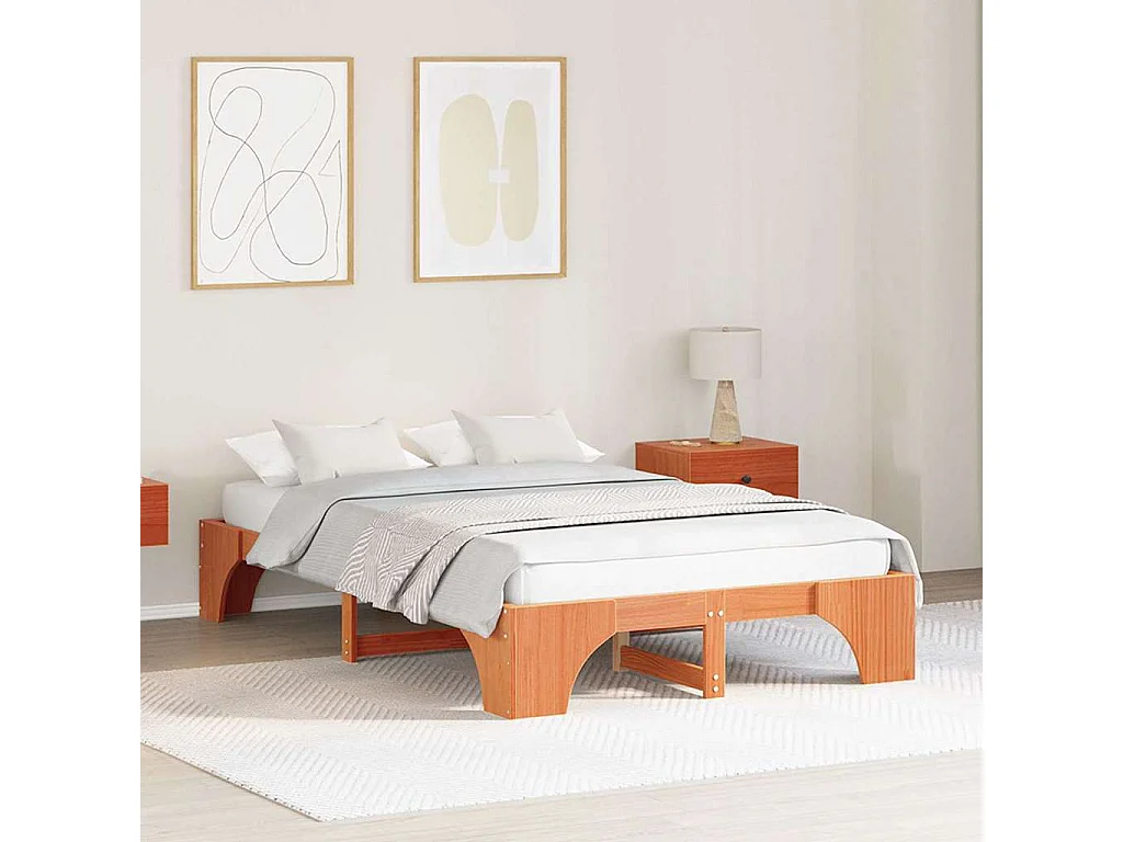 Lit simple | Lit adulte, enfant | Cadre de lit marron ciré 120x190 cm en bois de pin massif